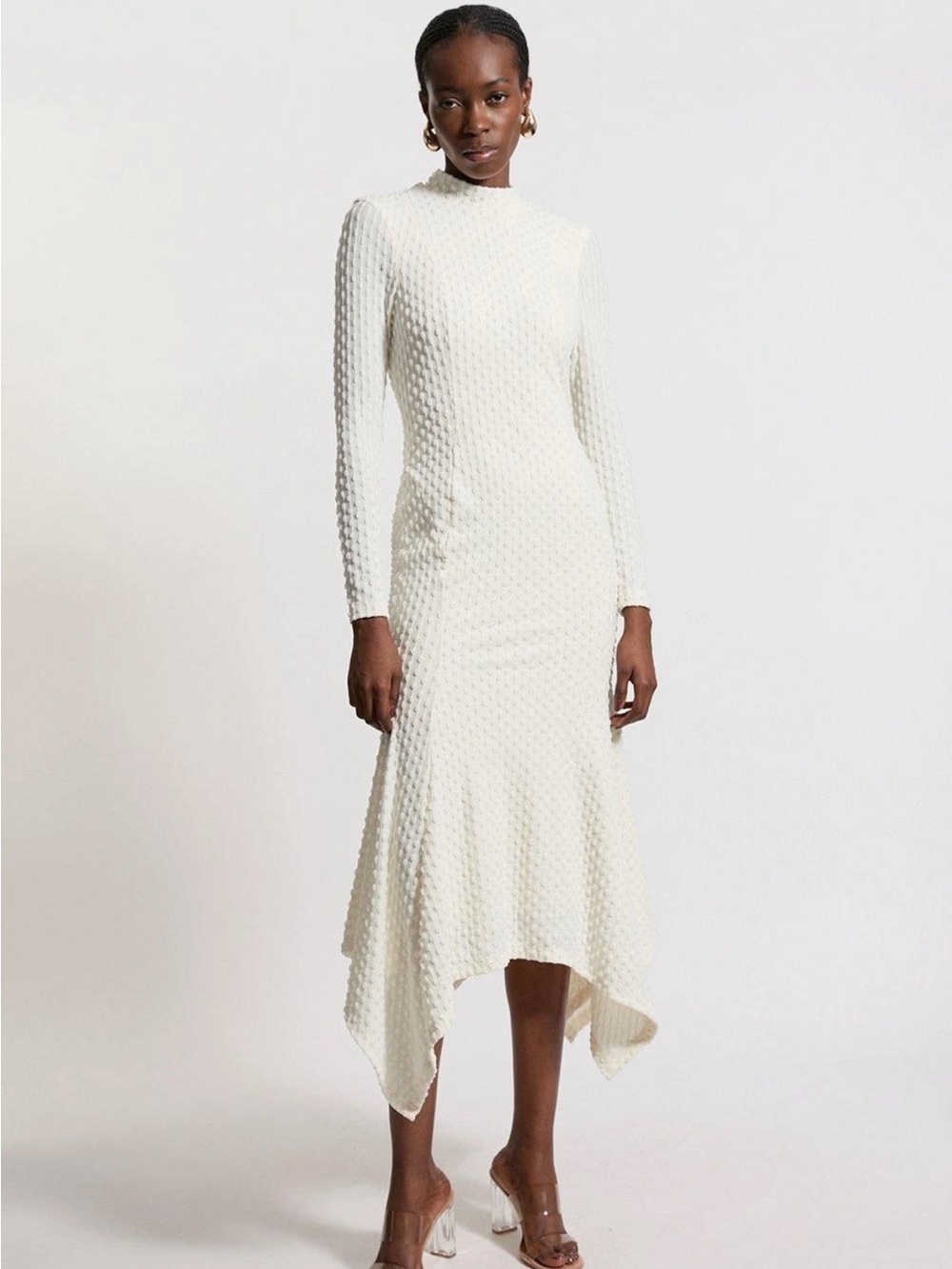 Karen Millen Jersey Textured Waterfall Maxi Dress - Ivory